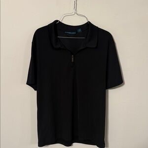 Perry Ellis Black Polo Shirt with 1/4 Zip Collar